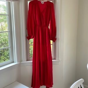 Red long sleeved maxi dress